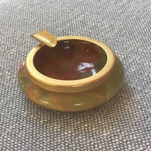 Vintage Onyx Ashtray Personal Stone Goldtone Trim Marble Small
